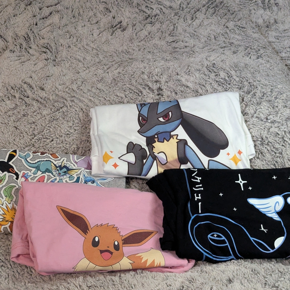 Lot Of 4 Pokemon T Shirts! Lucario, Eevee, Evolutions And Dratini!